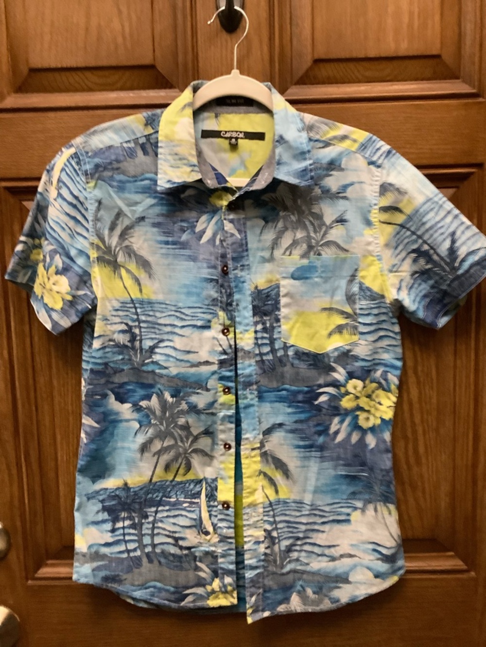 Carbon Blue and Yellow Hawaiian Button-Down Shirt
